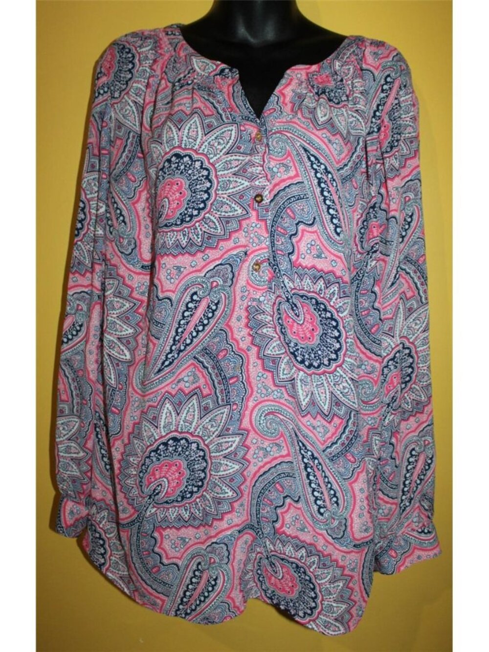 Talbots Woman 2x Semi Sheer Pink Paisley Blouse Long Slvs